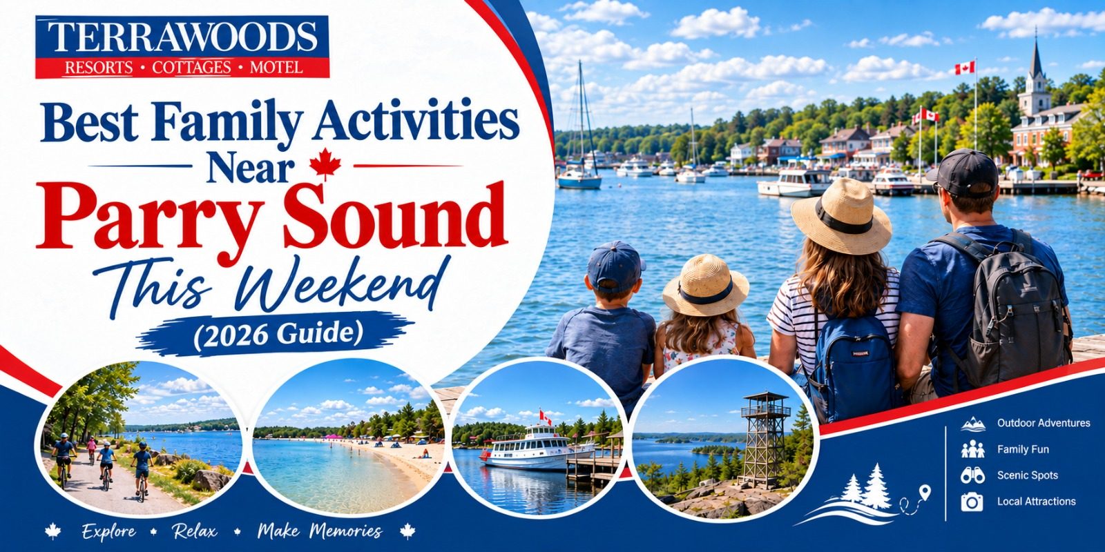 Best family activities near Parry Sound this weekend, featuring a scenic Georgian Bay view, family outdoor activities, and boat cruise.