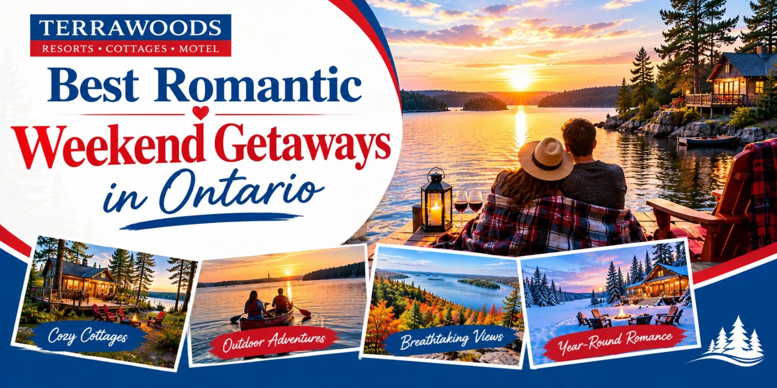Romantic weekend getaways in Ontario with a cozy lakeside cottage and sunset views.